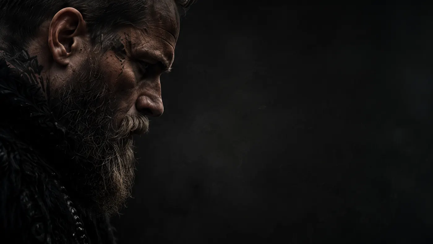 Skäggig man med mörk nordisk stil