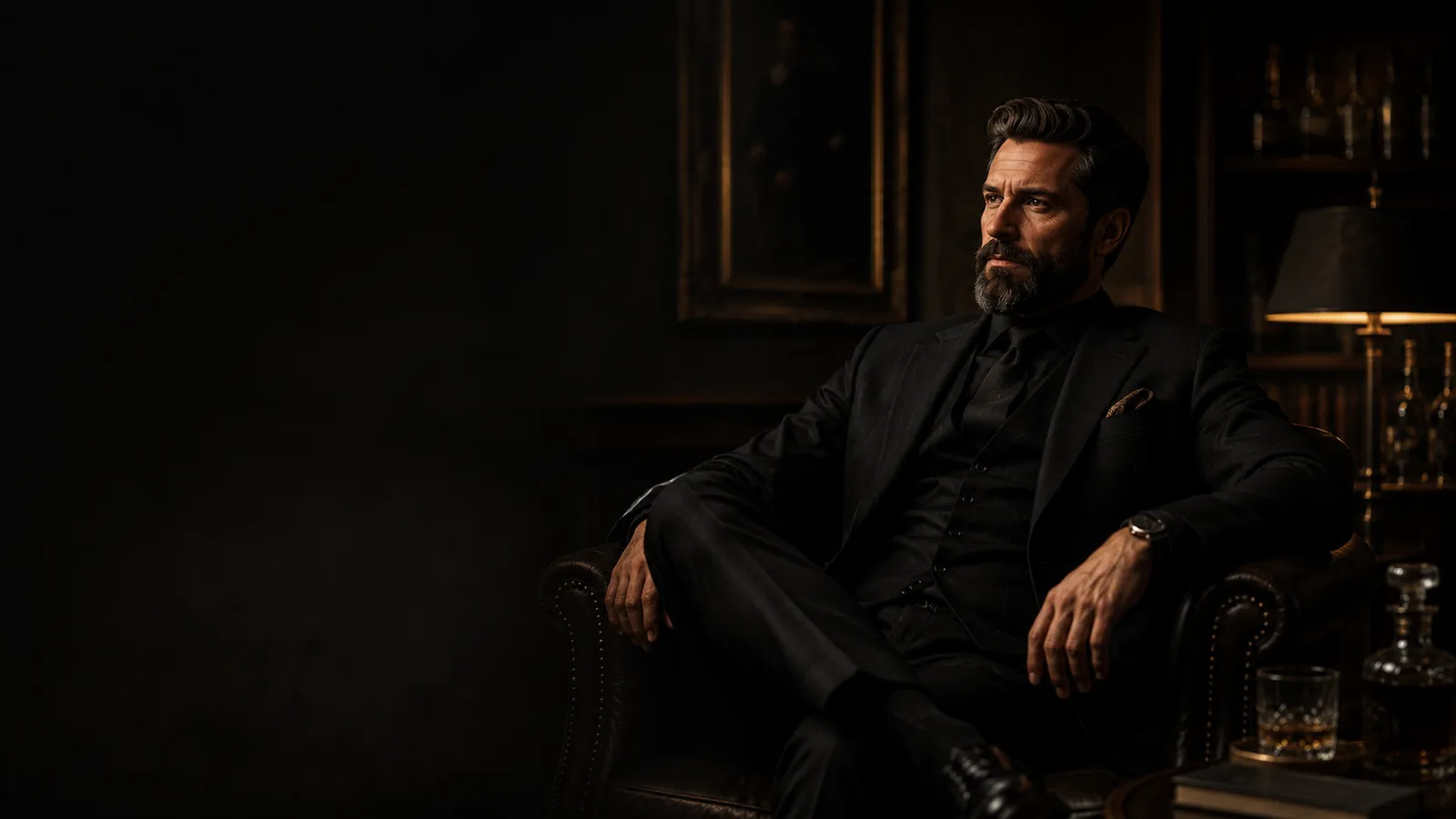 Välklädd gentleman i ett elegant bibliotek för Zavalls guide om vett och etikett