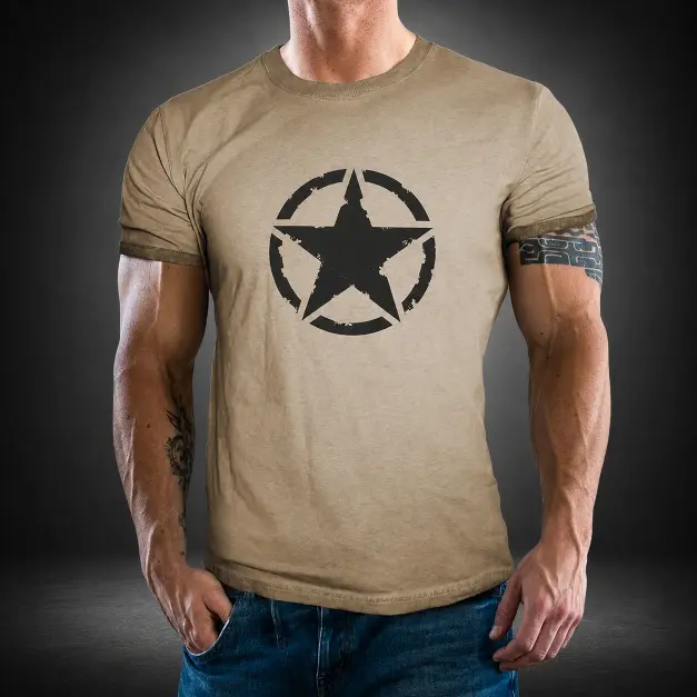 Beige Militär T-shirt med Vintage Stjärna – rockig T-shirt från Zavall & Beard med Beige militär T-shirt med vintage stjärna