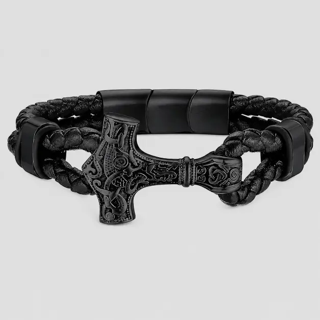 Faithhearts Flätade Läderarmband Med Viking Kors – rockig T-shirt från Zavall & Beard