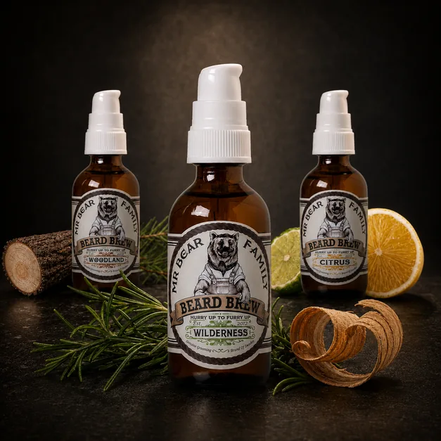 Mr Bear Family Skäggolja Wilderness Woodland Citrus – rockig T-shirt från Zavall & Beard