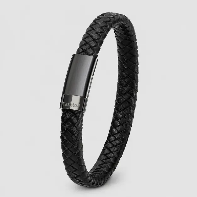 Casisto.J Läderarmband Handgjort Flätat Manschettarmband – rockig T-shirt från Zavall & Beard