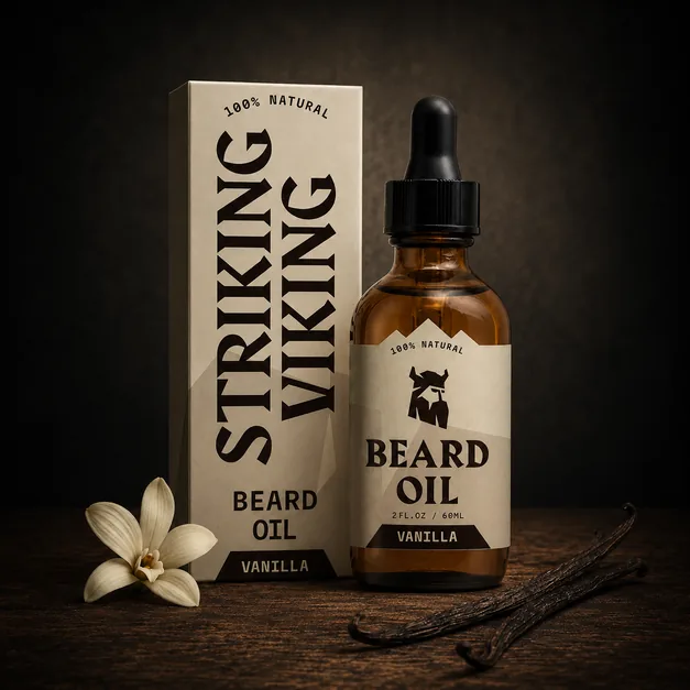 Striking Viking Vaniljskäggolja 60ml – rockig T-shirt från Zavall & Beard